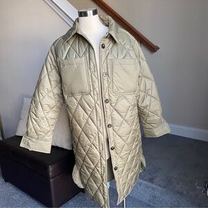 Olive green quilt long jacket